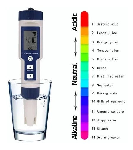 Medidor 5 en 1 TDS/EC/PH/Salinidad y temperatura