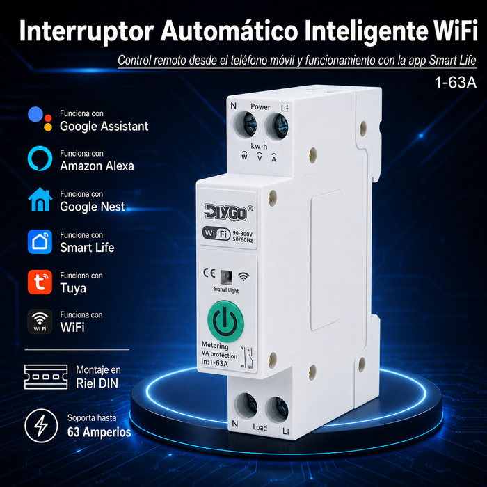 Breaker inteligente WiFi DGB-63TT con medidor  de energía y protección de voltaje