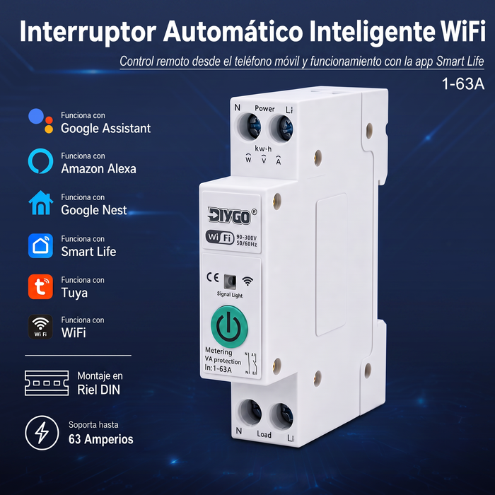 Breaker inteligente WiFi DGB-63TT con medidor  de energía y protección de voltaje