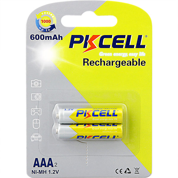 PKCELL Batería AAA recargable 1.5V 600mA NI-MH  (2 piezas)