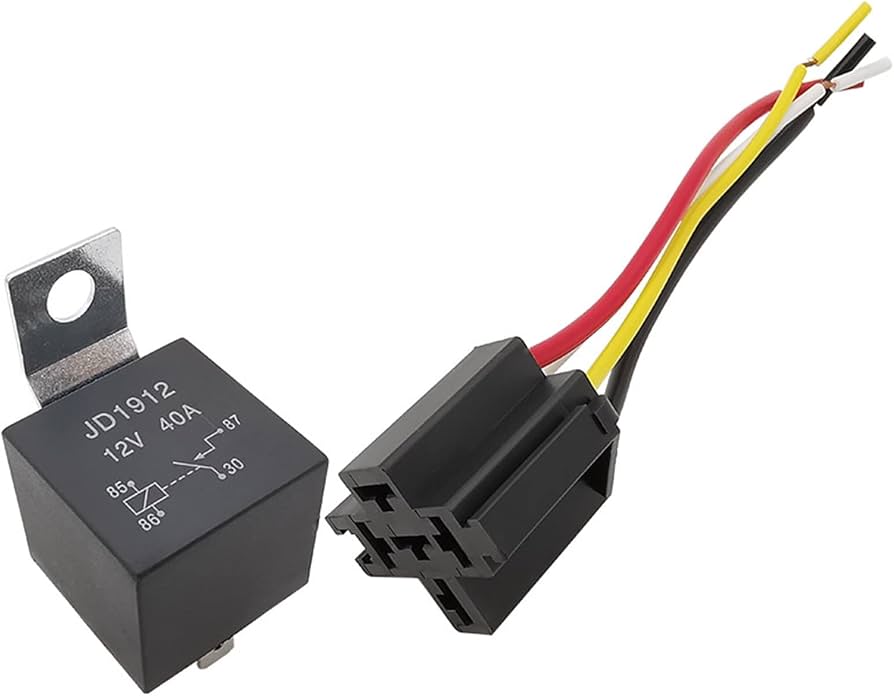 Relé Automotriz Impermeable 12V 40A con Base y Arnés de Conexión
