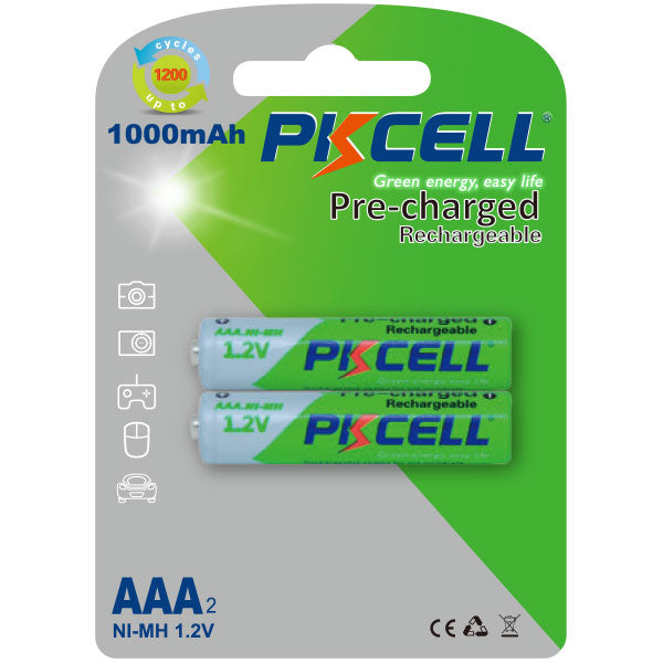 PKCELL Batería AAA recargable 1.5V 1000mA NI-MH Lista Para Usar  (2 piezas)