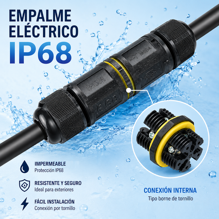 Conector terminal de Empalme Impermeable IP68 de 3 Polos para Cable Eléctrico