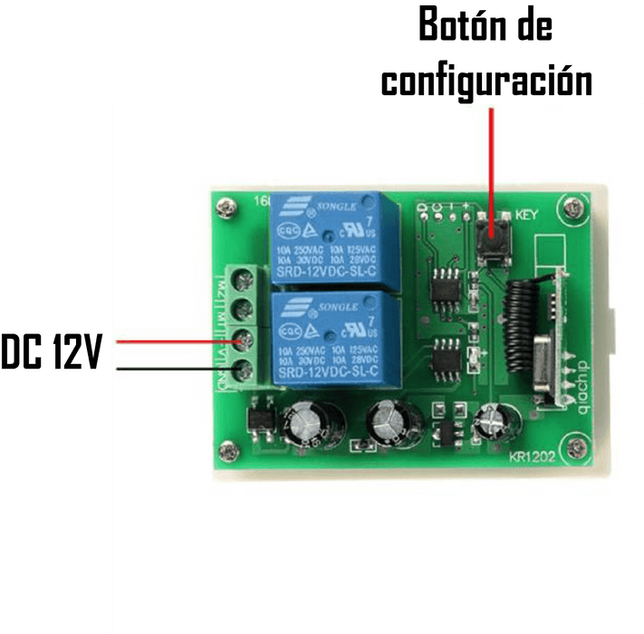 Relé doble con control remoto inalámbrico 433 Mhz para motor